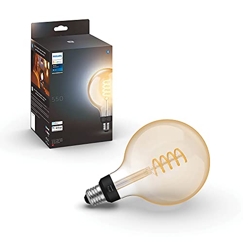 Philips Hue White Ambiance E27 Filament Große Globe (550 lm), dimmbare LED Lampe für das Hue Lichtsystem mit warm- bis kühlweißem Licht, smarte Lichtsteuerung über Sprache und App, 1er Pack