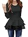Allegra K Women Round Neck Long Sleeves Chiffon Panel Spring Peplum Top XL Black