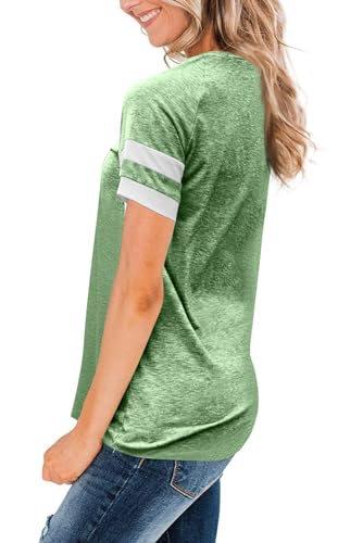 WOMENS T SHIRTS SHORT SLEEVE TUNIC TOPS LOOSE CREWNECK COLOR BLOCK CASUAL TEE SHIRTS BLOUSES GREEN