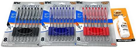 Ball Point Pens Bundle. 8 Black, 8 Red, 8 Black (24 pens Total) -1.0mm &amp; 1 Cover-it Bic