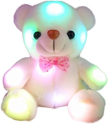 LED Glow Teddy Bear Voice-activated Stuffed Animal Toys, 8-Inch, White