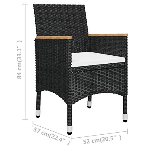 Tidyard Bistroset 3-TLG. Gartensitzgruppe mit Beistelltisch, Rattan Gartenset, Balkonset Balkonmöbel Gartengarnitur Tisch Stühle Poly Rattan Hartglas Schwarz – Bild 4