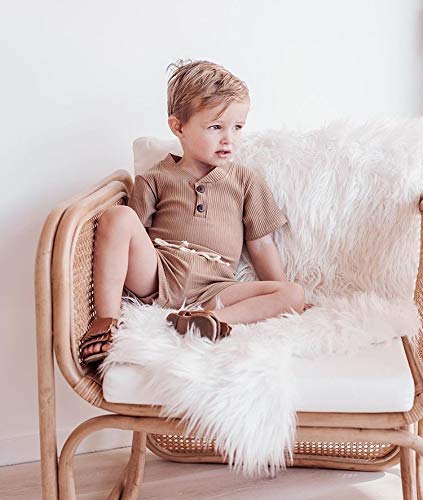 Newborn Baby Boy Girls Clothes Basic Plain Rib Stitch Short-Sleeve Top with Shorts 2 Pieces Outfits Set for Unisex (Brown Onesie Shorts Set, 18-24 Months)