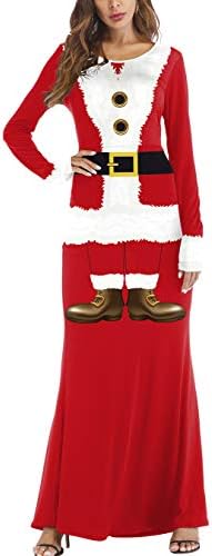 Ninkisann Women Christmas Xmas Costumes, Santa Claus Long Sleeve Casual Maxi Dresses