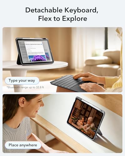 ESR for iPad (A16) 11th/10th Gen Flex Keyboard Case, Ultra-Light Magnetic Detachable Keyboard for iPad 10.9" with Writing/Viewing Modes, Larger Precision Trackpad, Dark Gray