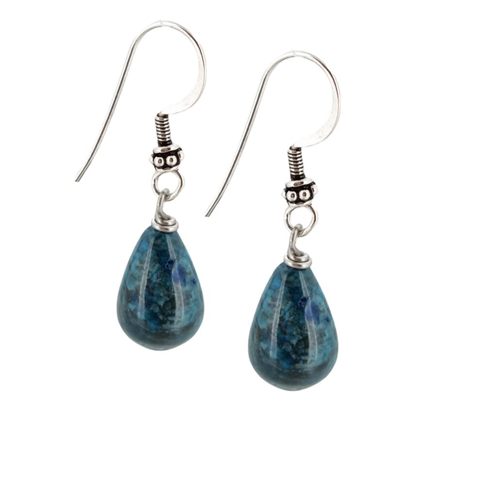 TreasureBay Gorgeous Teardrop Natural Gemstone Earrings Inlaid in 925 Sterling Silver, Women's Gemstone Earrings (Blue Ripple)