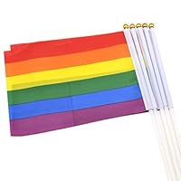 XINGPE Rainbow Gay Pride Stick Flag - Small Handheld LGBT Stick Flags with White Solid Pole - for Mardi Gras, Gay Pride Parades, Rainbow Party Supplies