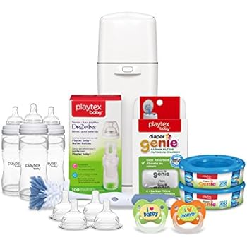 Playtex Baby Diaper Genie Gift Set, Includes Diaper Genie Diaper Pailand Accessories and Playtex Baby Feeding Supplies - Great for Baby Registry