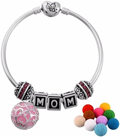 Eudora Mothers Day Gift Essential Oil Perfume Diffuser Bracelet, Pink Rhinestone-20CM&amp;10 Pompons