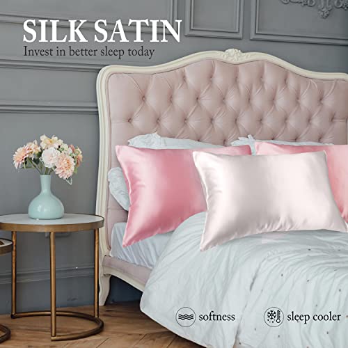 2 PACK SILK SATIN PILLOWCASE FOR HAIR AND SKIN KING SIZE, SOFTER COOLING SILK PILLOW CASE 2 PACKS WITH HIDDEN ZIPPER, SMOOTH SATIN PILLOW CASE COVER, IVORY WHITE 20X36 INCHES