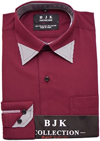 BJK Collection-Boy's Long Sleeves Formal Dress Shirt-Burgundy