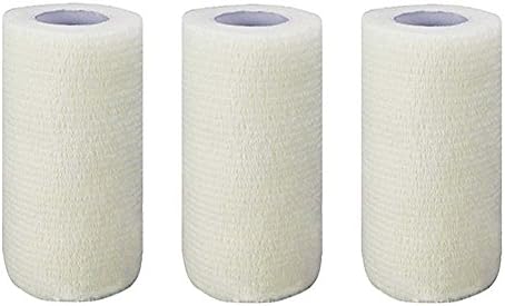 GouGou 3 Rolls Self-Adhesive Bandage First Aid Tape Non-woven Latex-Free Ventilate Flexible Strong Elastic Wrap for Ankle Waist Knee Elbow Sprains &amp; Swelling 4 Inch X 5 Yds (White)