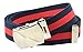Canvas Web Belt Nickel Buckle/Tip Colorful Patterns 50" Long (Navy/Red)