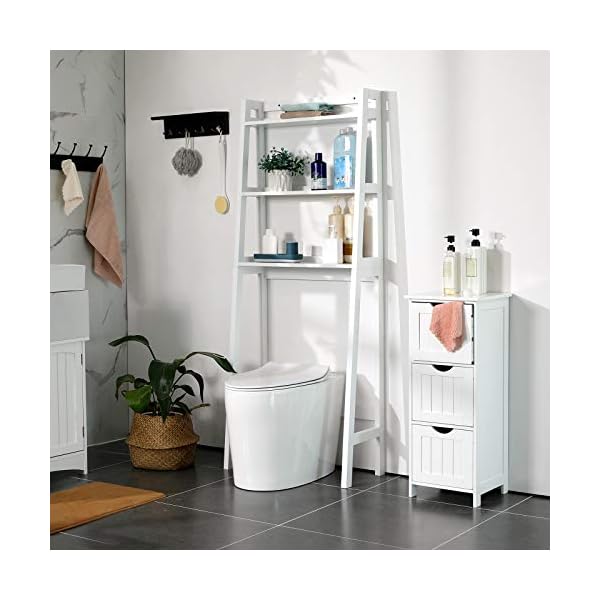 VASAGLE Toilet Storage Rack, Adjustable Bottom Bar, White