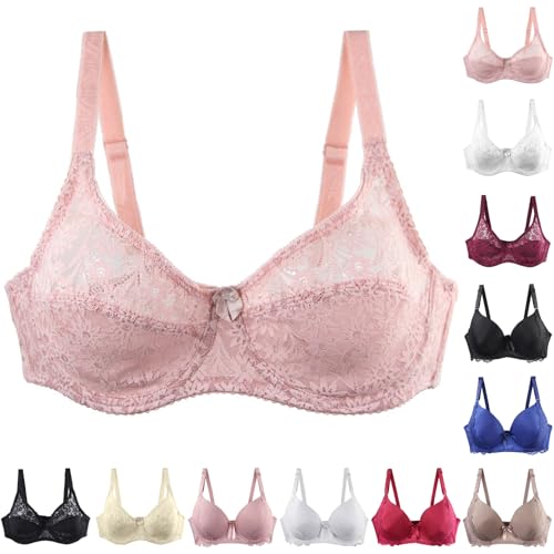 Angxiwan Womens Underwear and Bras Plus Size Women's Push Up Bras Plus Size Non Wired Vintage Lace with Adjustable Straps Sexy Elasticated Band Bralettes Bra m and s for Women
