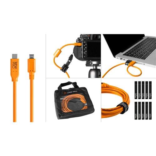 Tether Tools Starter Tethering Kit with 15' USB-C to 2.0 Micro-B 5-Pin Cable, Orange