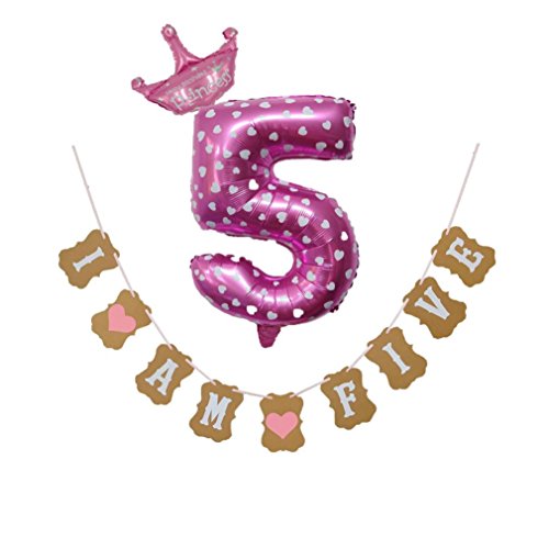 Botrong 30'' Number Foil Balloons Digit Helium Birthday Party Banner Baby Shower Decor (Number 5)
