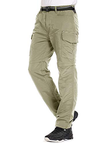 Jessie Kidden Hiking Pants Mens, Outdoor UPF 50+ Quick Dry Lightweight Zip Off Convertible Fishing Cargo Pants with Belt #6055-Khaki,38