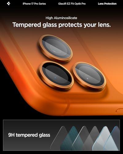 Spigen Camera Lens Screen Protector [GlasTR EZ Fit Optik Pro] Designed for iPhone 17 Pro Max | iPhone 17 Pro [Case Friendly] - Cosmic Orange [2 Pack]