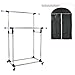 MyGift Deluxe Stainless Steel Double Rails Rolling Clothing and Garment Rack Stand w/Adjustable Telescoping Vertical and Horizontal Bars