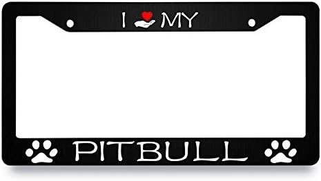Nuoyizo I Love My Pitbull License Plate Frame Animal Dog Paws License Plate Cover Funny Heart Auto Tag Holder Personalized Car Tag Frame Novelty Car Tag Holder Plastic