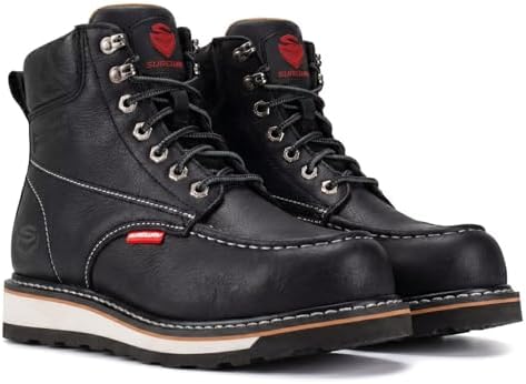 Safety Long Moc Toe Black Leather Work Boots 6” Non Slip Men’s size 7 SAFETY LOONG Moc Toe Work Boots for Men Soft Toe Comfortable  main image 4