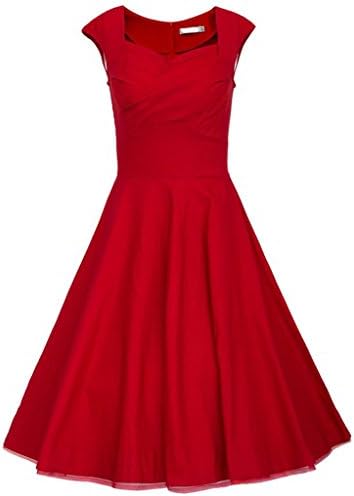 Dressray Women's 1950s Retro Vintage Cap Sleeve Party Swing Dress Red - Large
