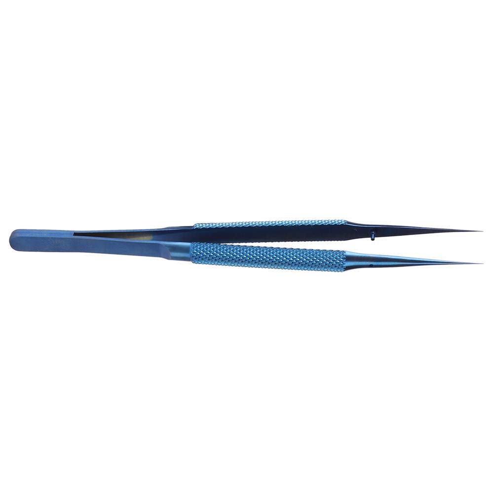 Fafeicy Ti Alloy Tweezer for Phone Repair, Soldering, Jewelry Making & More, Blue, Pointed & Curved Style, 14cm/5.5in