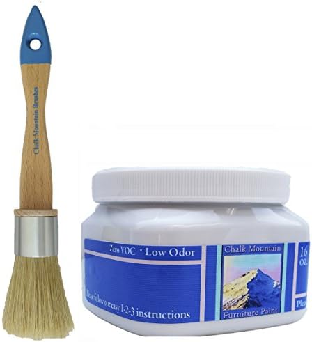 "NEW LOOK" Chalk Mountain Chalk Furniture Paint - 16oz Chalk Furniture Paint &amp; Medium Flat Boar Hair Bristle Paint Brush - Starter Paint Kit (#38)
