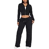 Glitrandi Womens 2 Piece Outfits Fashion Print Cropped Hoodies Jacket Sweatpants With Pockets Tracksuit For Women