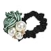 Canserin Pearls Beads Rose Flower Hair Band Rope Scrunchie Ponytail Holder (Green)