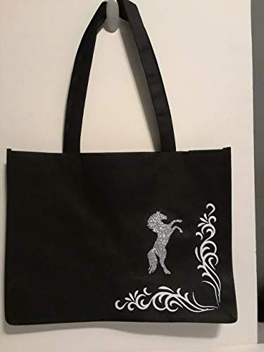 horse on a black tote bag