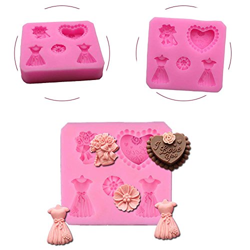 Chige Candy Mold, Silicone Baking Trays - Food Grade & BPA Free - Not Sticky Cake Decoration Mould For Mousse,Chocolate Brownie,Jelly,Ice Cream,Chiffon,Cheesecake,Fondant (Flower Dress) - Thumbnail 5