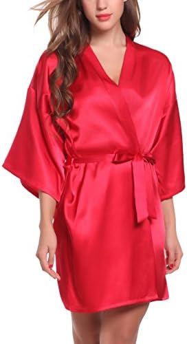 ADORNEVE Women Short Kimono Robe Peacock Pattern Satin Sleepwear Bathrobe