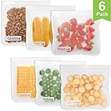 Reusable Sandwich Bags - 6 Pack Leakproof Freezer Bags - EXTRA THICK Reusable Storage Bags - ECO Reusable Snack Bags BPA FREE Ziplock Lunch Bag for Food Travel Storage Home Organization