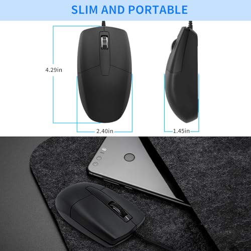 LOONASA USB C Wired Mouse, Type C Optical Mouse, Portable Silent Comfortable, for Laptop, Mac, MacBook, Android, PC, Black