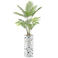 SIGNWIN Areca Palm Tree with Navy Blue, Tan & White Fleck Paint Vase Geometric Shapes Minimalism Zen Relax/Calm Multicolor Ultra for Living Room, Bedroom, Office - X-Large 5 Feet (60