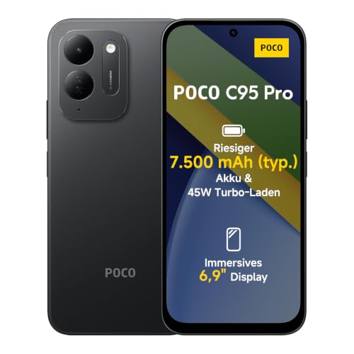 Xiaomi Poco C95 Pro, Smartphone 8+256 GB, Schwarz, 7500mAh Akku, 45W Laden