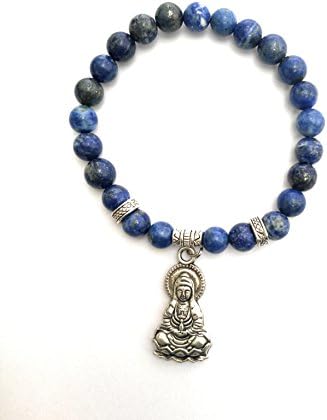 Diyaan International Lapis Lazuli Bracelet, Quan Yin Charm Bracelet, Yoga Bracelet, Meditation Bracelet, Gemstone Bracelet, Beaded Bracelet, Spiritual Bracelet 8mm