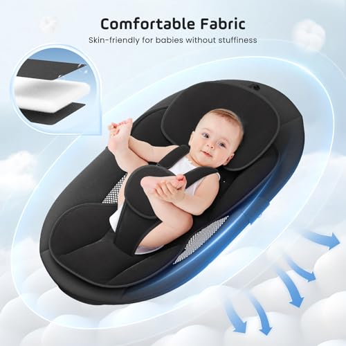 Electric Baby Rocking Chair, 0-9 kg, Baby Hammock with Bluetooth and Remote Control, Foldable Baby Rocking Chair with 5 Point Harness, Sun Visor and Mosquito Net