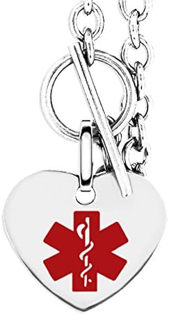 MedicEngraved Womans Heart Shape Stainless Steel Medical ID Toggle Bracelet - Customized Medical Engraving Included - 7.5in
