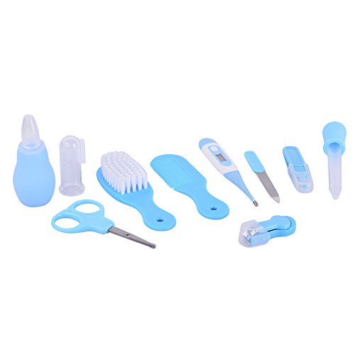 Lanlan 10PCS Infant Kids Care Kit Baby Grooming Health Hair Care Products Kits Newborn Gift Box ( Nail Clipper Set Thermometer Brush Scissors Comb etc) Blue - Thumbnail 2