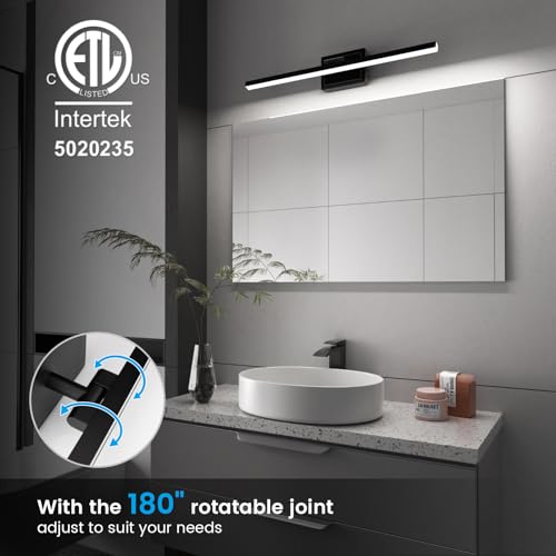 VOLISUN Modern Bathroom Vanity Light 24 inch, Rotatable, 14W Dimmable 5CCT Led Bathroom Light Fixture Over Mirror, Black Bar Vanity Light for Bathroom Mirror Restroom-ETL Certificated