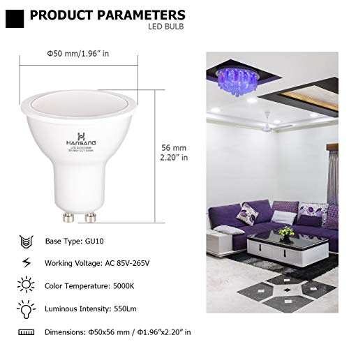 GU10 LED Bulbs Hansang Lighting,LED 5.5 Watt Replacement 50W Halogen, 85-265VAC, 550 Lumens, 5000K ( - //coolthings.us