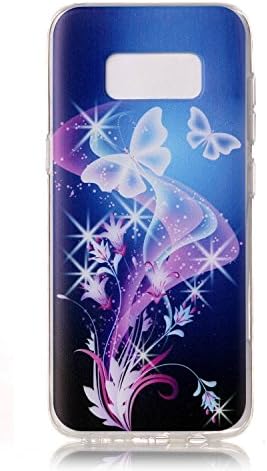 Samsung Galaxy S8 Plus Case, GADGETFARMER Slim Soft Marble Texture Print Back Cover Case Skin (Blue Butterfly TPU)