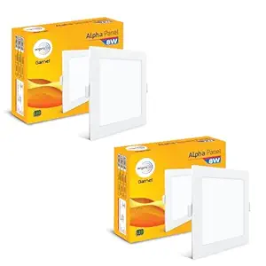 Wipro Garnet 8W Square LED Alpha Panel | Neutral White (4000K) | Recessed Down Light for False Ceiling | Cutout - 110mm*110mm | Pack of 2