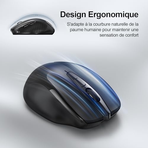 TECKNET Bluetooth Mouse, Wireless Rechargeable Silent Mouse 3 Modes (BT5.0/3.0+2.4G) 4800 DPI Ergonomic Mouse for Computers, Laptops, Mac, PC, Windows, Black