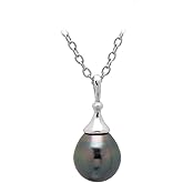 Paialco 9-10 MM Cultured Tahitian Black Pearl Pendant, Sterling Silver Dainty Drop Charm Necklace for Women
