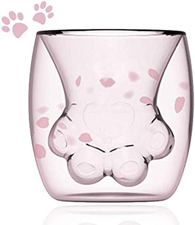 Cat Paw Mug, Cat-claw Coffee Mug, 2019 Limited Eeition Cat Foot Cup Sakura 6oz Pink Double Wall Glass Mug
