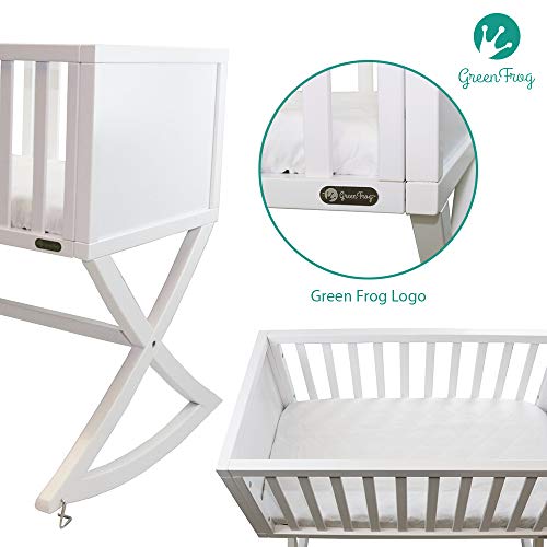 Green Frog, Allegro Cradle | Handcrafted Contemporary Wood Baby Cradle | Premium Pine Construction | Rocking and Stationary | Stark White Color - Thumbnail 3